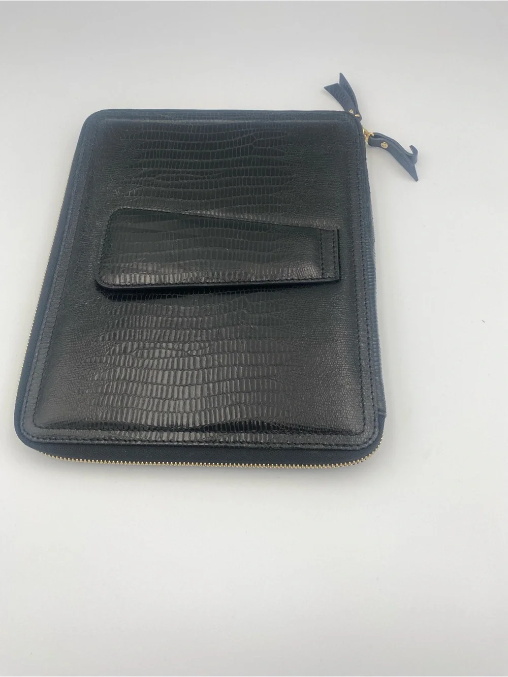 Stella & Dot Black Faux Croc Zip Portfolio with Gold Emblem iPad case